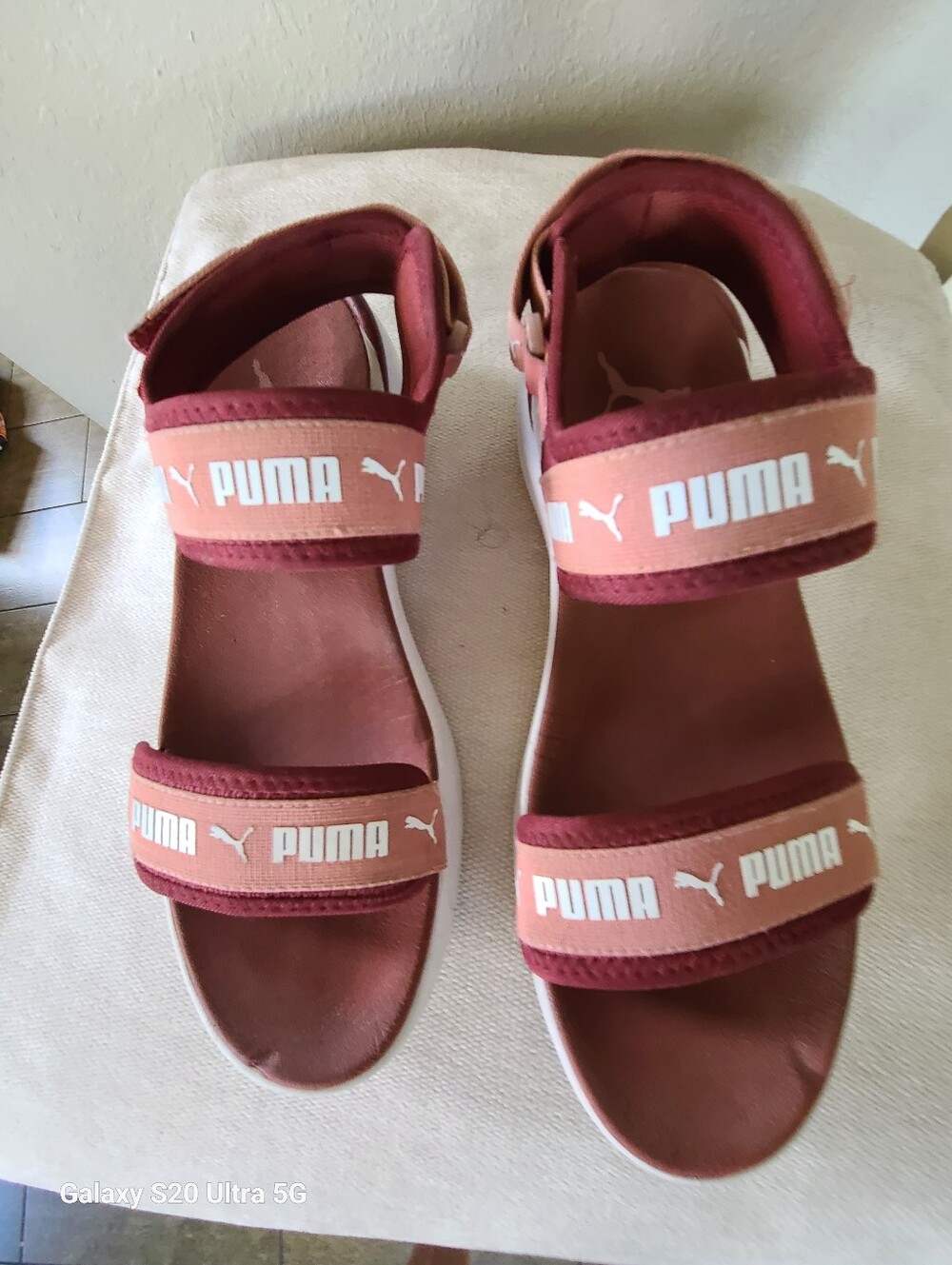 Puma Women's Pink Maroon Adjustable Strap Platform Sandals